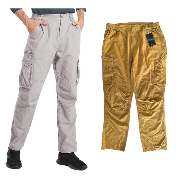 Men's Cargo Pants Relaxed Fit Stretch Waist Multi Pockets Size 40 Mustard - Picture 1 of 7